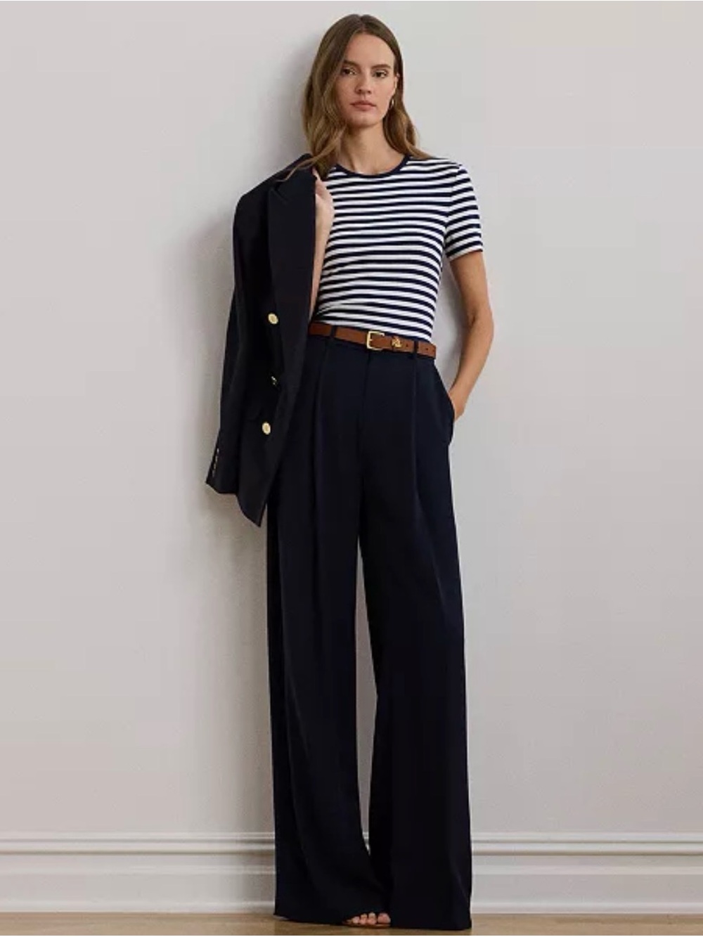 Ralph Lauren Navy Wide-Leg Classic Pants Trousers Professional Career Office